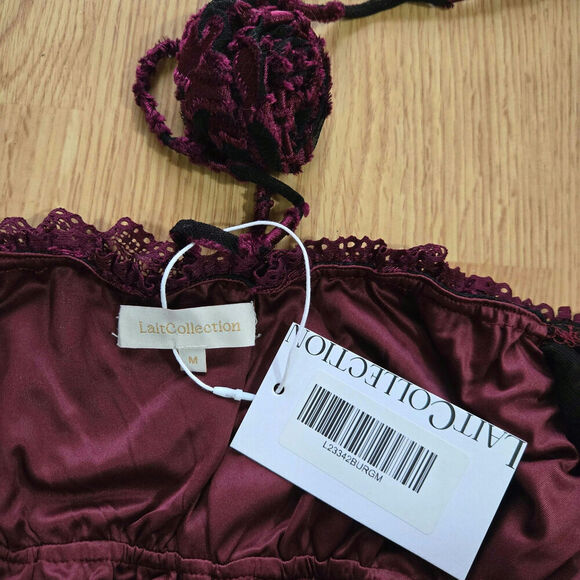 Lait Collection Women Floral Burn-Out Velvet Mini Dress M Puff Sleeve Whimsigoth - Picture 9 of 12